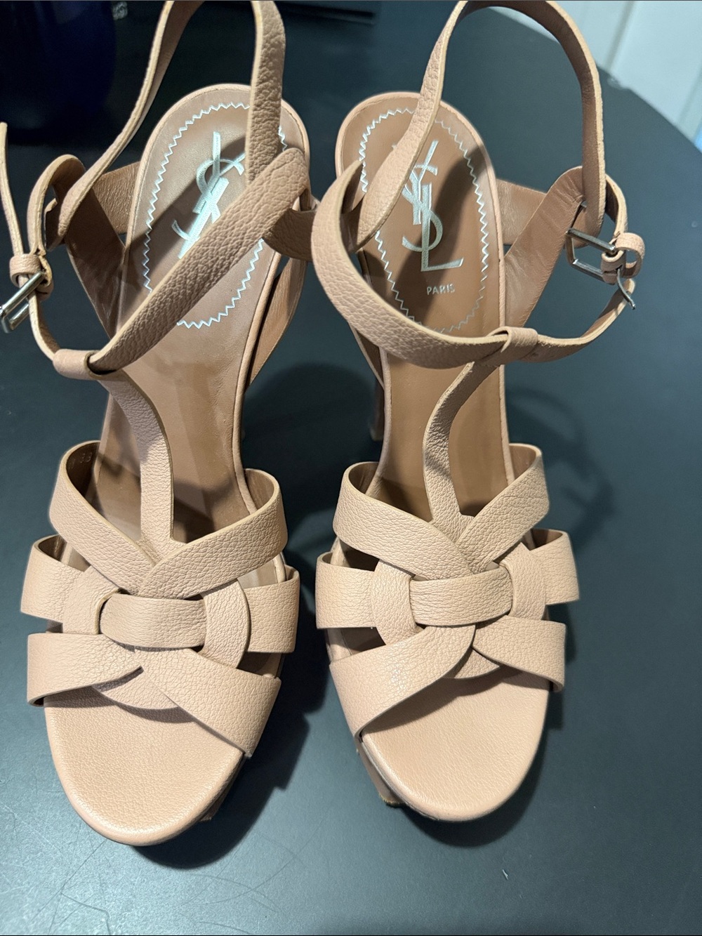 Saint Laurent Nude Tribute Leather Knot-Strap Heels
